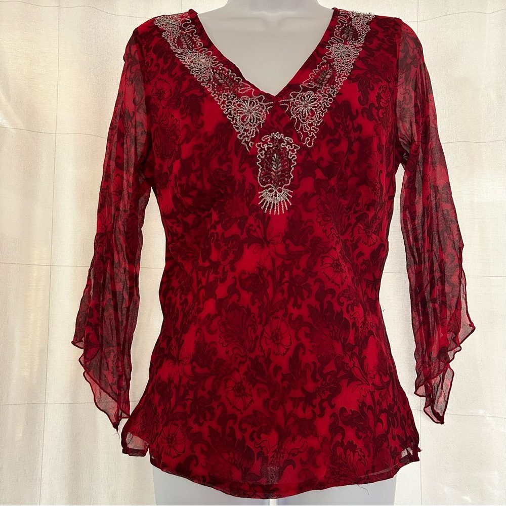Elegant Red Lace Women's Top